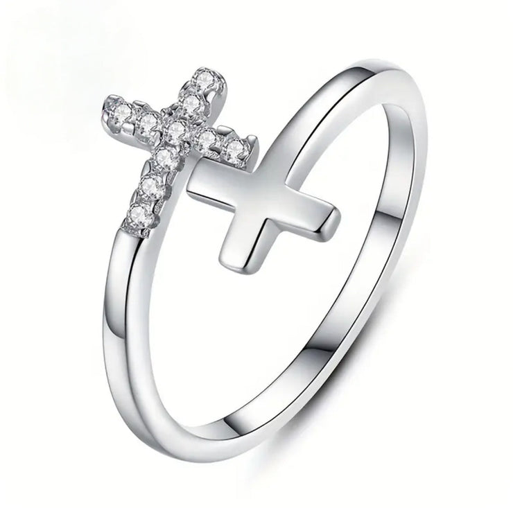 ✝️ Faithfully Joined Cross Ring (Silver & Gold)